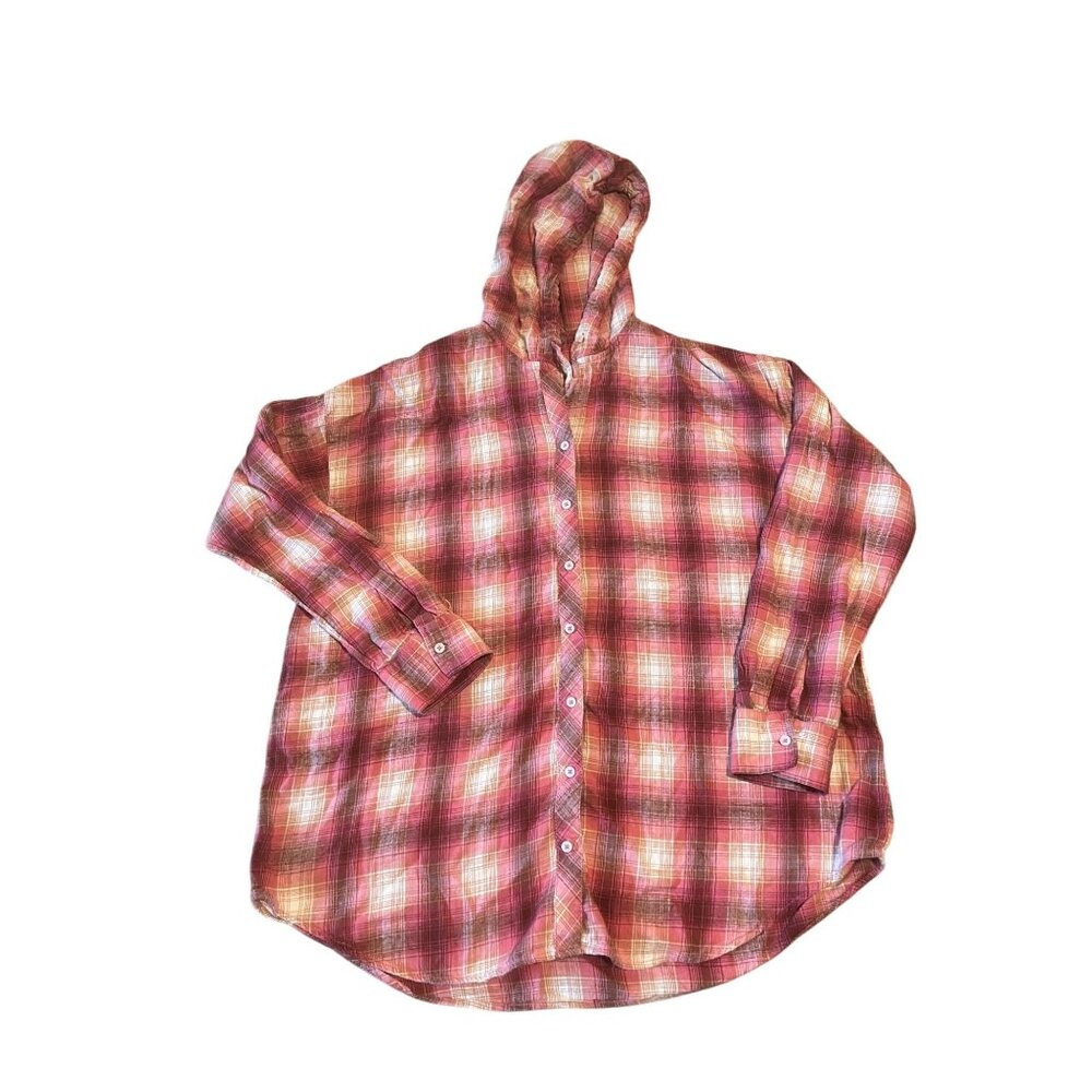 Aerie Womens Oversize Hooded Button Down Boho Causal Shirt Sz Lg